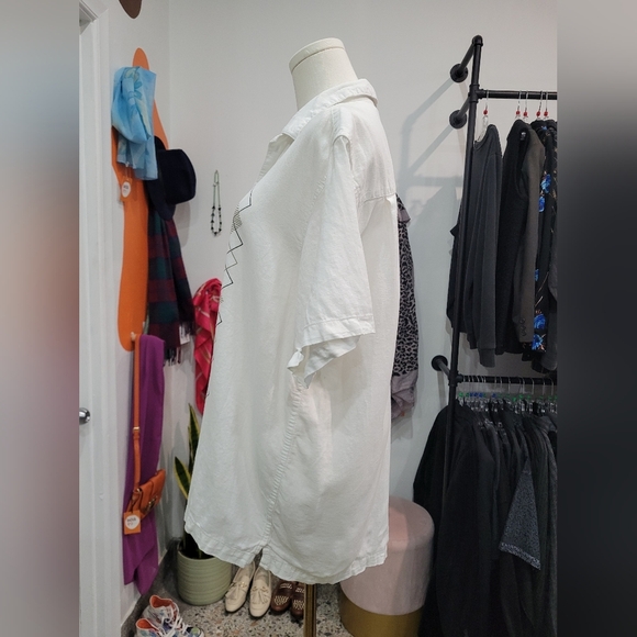 Haggar White Geometric Linen Blend Pattern Men's Shirt - Picture 3 of 6